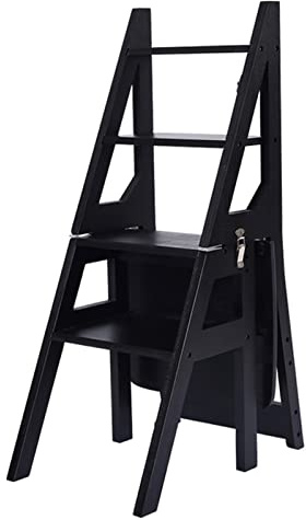 Sedia a scaletta pieghevole portatile a 4 gradini, sgabello convertibile e sgabello a gradini, espositore per adulti, ufficio, casa, cucina e supporto per piante da esterno (colore: nero Dimensioni