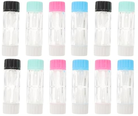 KOMBIUDA 12 Piezas Contenedores Rígidos para Lentes de Contacto Rgp 12 Unidades (Negro, Verde, Rosa, Azul) Doble Compartimento Sellado, Estuches Portátiles de Plástico para Viajes y Cuidado