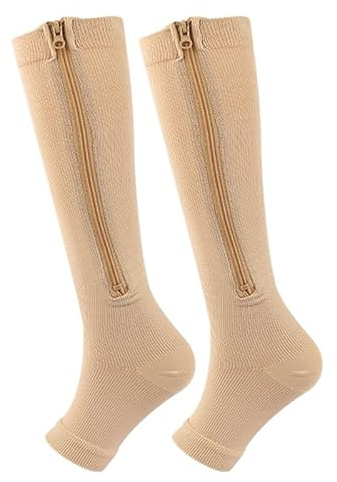 Orthosocks ZipFit Damen Zehenfreie Kompressionsstrümpfe - Stützstrümpfe Mit Reißverschluss,Wadenkniehohe Kompressionsstrumpf,Krampfaderstrümpfe Für Unterschenkel