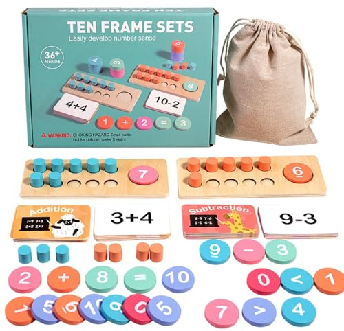 Wooden Counting Numbers Peg Board Ten Frame Set Math Manipulatives Tens Counters Elementary Homeschooling Learning Game Math Teaching Aids For Children Aged 3-8