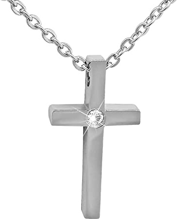 Hanessa Personalisierte Kette mit Gravur Edelstahl 47 cm mit Anhänger Kreuz klein oder groß in silber - Personalisierte Halskette für Frauen Männer - Personalisierter Schmuck Damen Herren