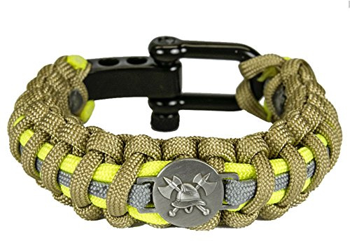 Feuerwehr Paracord Armband reflektierend Sand/Neongelb/schwarz mit Feuerwehrlogo Größe S-XXL