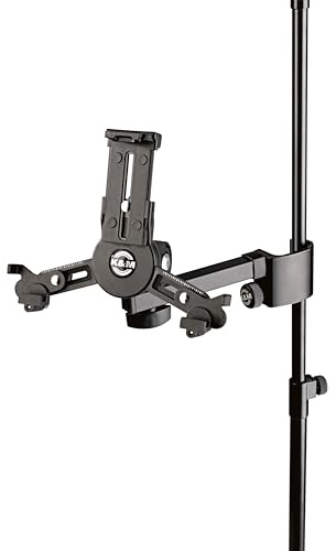 K&M 19796 Tablet-PC-Halter Schwarz - Zubehör für Mikrofon-Stative, neigbar- flexibel geeignet für gängige Marken