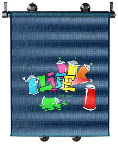 Walser Sonnenrollo Set Graffiti, 2 Stück Sonnenblenden-Auto Jungs, Sonnenschutz Seitenscheibe, universal UV-Schutz Auto Kinder 43x52cm blau