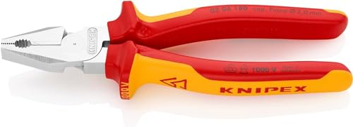 KNIPEX Kraft-Kombizange auf SB-Karte verchromt isoliert, 02 06 180 SB | Mit Mehrkomponenten-Hüllen, VDE-geprüft 180 mm