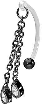 PIERCINGLINE PMFK Bananabell + Chirurgenstahl Design | KETTE + 2 KRISTALLTROPFEN | Piercing Intimbereich Bauch | Farbauswahl