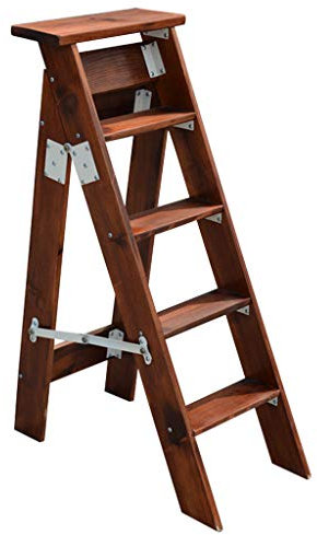 XWZJY Sgabello a 5 gradini - Multifunzione Sedia per Scale Interno Pieghevole Stepladder in Legno Scaffale di stoccaggio con Antiscivolo Pedale Largo, Carico Massimo 120 kg