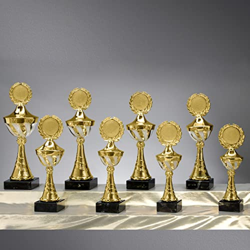 Henecka Pokal Serie Lexa, Gold-weiß, mit Wunschgravur und auswählbarem Sport-Emblem, Größe 28 cm