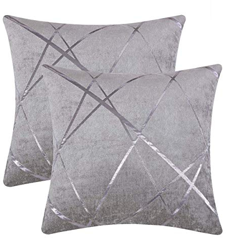 GIGIZAZA Samt Kissenbezug 60x60 cm Kissenbezüge Silbergrau Kissenhülle Dekokissen Fall für Sofa Schlafzimmer Wohnzimmer 2er Set