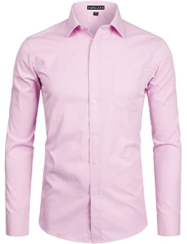 PARKLEES Chemise à manches longues pour homme - Coupe ajustée - Style décontracté - Avec poche
