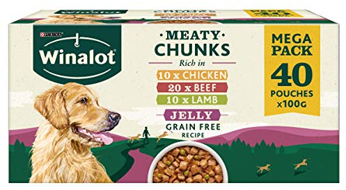 WINALOT Meaty Chunks Mixed in Jelly Wet Dog Food Pouches 40x100g