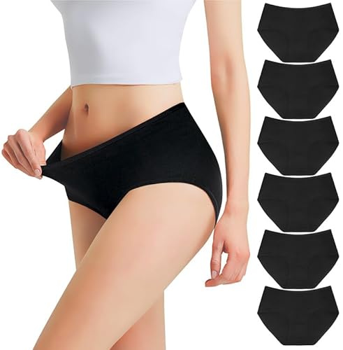 Falechay Slip Donna Mutande Cotone a Vita Media Culotte Nero-L Pacco da 6