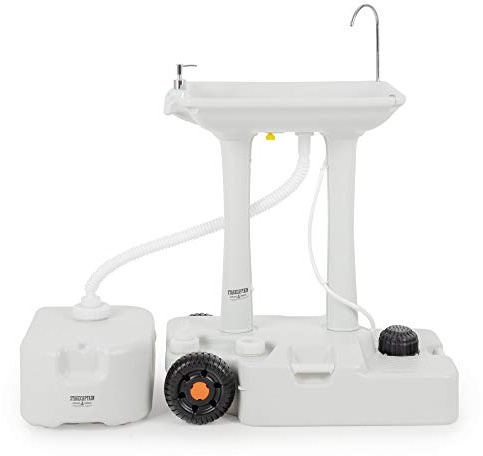 Stagecaptain PSW-30 Pro Quixie Bärbara festival camping tvättställ deluxe set – mekanisk fotpump – vattentank med 30 liter – inklusive 24 liter uppsamlingsbehållare för avloppsvatten – ljusgrå
