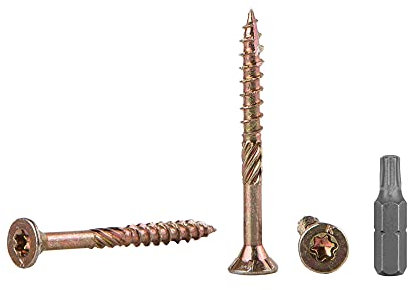 (Pack of 50 pcs) Yellow Zinc Plated Steel 5.0 x 50 mm Wood Screws, Torx Head, Type 17, Countersunk Head, Chipboard Screws (50, 5.0 x 50 mm)