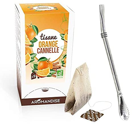 Tisana arancia e cannella biologiche 20 bustine + cannuccia in acciaio inox con filtro