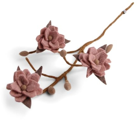 Én Gry & Sif Ramo decorativo magnolia per vaso in stile scandi, feltro naturale, mano made, commercio equo, marrone, con fiori rosa, 1 x 60 cm