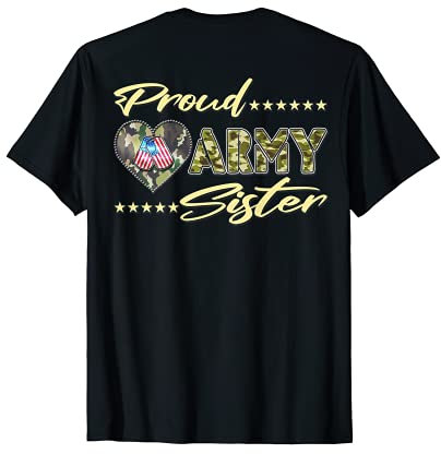 Proud Army Sister – US Flag Dog Tags Herz Militär Geschwister T-Shirt