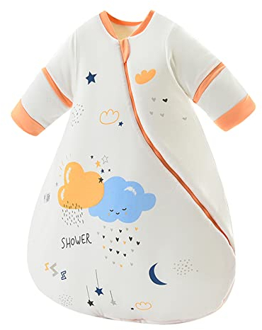 Bestgift Baby Winter Schlafsack,2.5 Tog Babyschlafsack aus 100% Baumwolle,0-6 Monate Anti-Kick-Stillschlafsack Vier Jahreszeiten Verstellbarer, für Neugeborene Junge Mädchen (Orange Wolken-M)