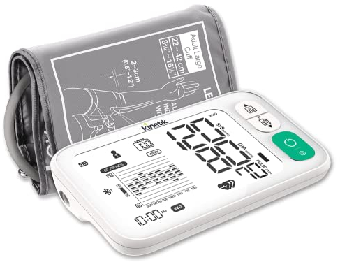 Kinetik Wellbeing Smart Blood Pressure Machine - Bluetooth Arm Blood Pressure Monitors Large Cuff Universal (22-45cm) - Used by the NHS, Safe in Pregnancy & Diabetics - Bp Monitor Menopause Friendly