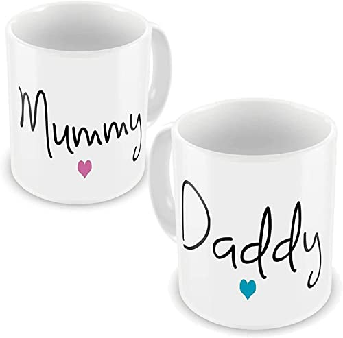 Faithful Prints Mummy & Daddy Mug Gift Set for New Parents, Mother, Father, Mum, Dad, Christmas Birthday Present Mugs