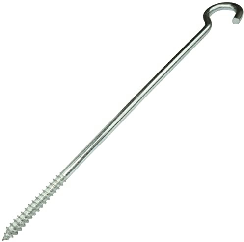 AERZETIX C58000 Satz von 5 Schraubhaken gebogen zum einschrauben Ø8x200 mm in form C offener haken mit selbstschneidend schraube aus verzinktem stahl farbe silber