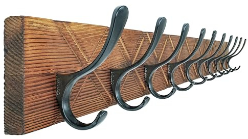 SKOLOO Garderobenleiste Holz, Graviertes Design, 85cm Kleiderhaken Wand mit 10 Haken, zum Aufhängen von Kleidung, Mantel, Hüten, Jacken, Schals, Hakenleiste Holz, Vintagebraun