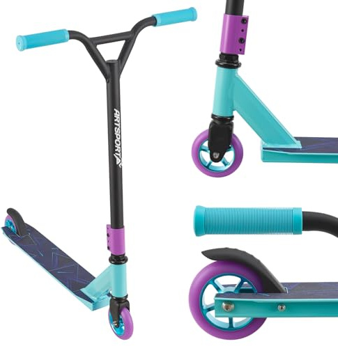 ArtSport Trottinette Stunt Retro Purple – Trottinette Freestyle pour Enfants et Adolescents – Guidon à 360°, Roues en Aluminium de 100 mm - Trottinette pour Enfants Bleu Violet Noir