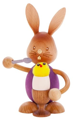 Kuhnert Drechslerei Easter Decoration / Easter Bunny Stupsi Rabbit Egg Cup 11 cm, Made of Finest Wood, for a Charming Easter Party or a Permanent Decoration, Wooden Art from the Ore Mountains