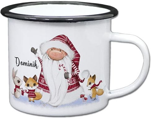 Feenstaub Emaille Tasse Kinder personalisiert, Weihnachtstasse, Emailletasse personalisiert mit Weihnachtswichtel, Becher mit Namen das Geschenk zum Nikolaus oder Adventskalender