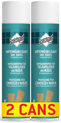Scotchgard Protezione per Pelle, Camoscio e Nabuk, 2x400 ml - Spray idrorepellente, Riduce le Macchie di Sale, Per Stivali, Scarpe, Cappotti, Guanti e Altro Ancora