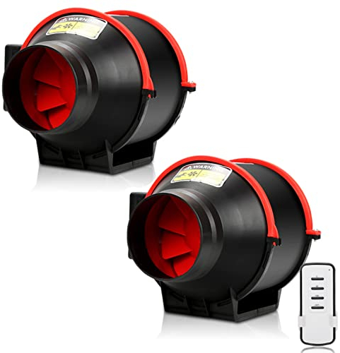 Randaco Ventilatore tubolare da 150 mm con telecomando, scarico fumo, ventilatore a 2 marce, ventilatore da canale in linea 540 m³/h, per bagno, serra, tenda da giardino, garage (2 pezzi)