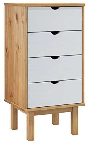 Makastle Kommode Schubladenschrank Schubladenkommode Sideboard mit 4 Schubladen, aus Massivholz, im angesagten Shabby Chic Look, für Schlafzimmer & alle Wohnräume, Braun und Weiß 46x39,5x90 cm