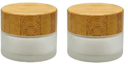 Ericotry 2PCS 15ML/0.5OZ Upscale Empty Refillable Frosted Glass Cream Jars Cosmetic Storage Container Sample Jars Pot with Natural Bamboo Lid and Inner Liners for Cream Lotion Ointments