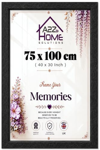 Thin Black Picture Frame 75x100cm Portrait or Landscape Photo Frame with Clear Styrene Sheet & Wall Mounted Hook for Paintings, Puzzles, Posters, Wall Decor (75 x 100 cm)