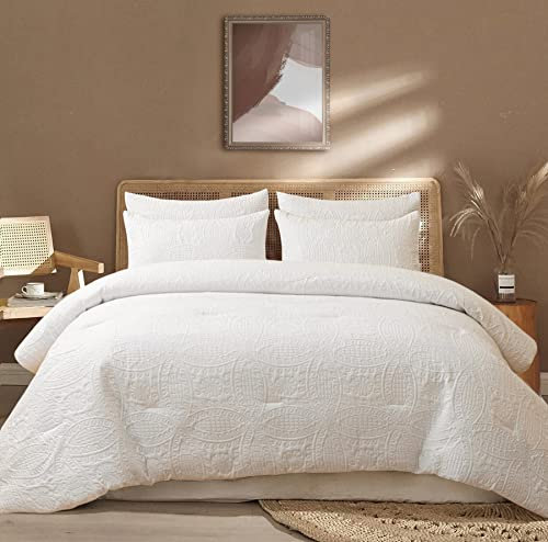 YASMENG Bettdecke 200x200cm Ganzjahresdecke 4 Jahreszeiten Rund Muster Weiß 400 GSM Daunendecke 200x200 Mikrofaser Bettdecken Weich Flauschige Duvet 200x200 cm Steppdecke mit 2 Kissenbezüge 80×80 cm