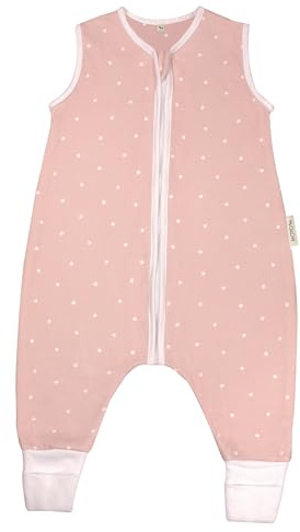 MOYO Baby Schlafsack mit Füßen I Rosé mit Tupfen I Atmungsaktiver Babyschlafsack 1.0 TOG in 90cm I Schlafsack mit Beinen aus 100% Bio-Baumwolle I GOTS-Sommerschlafsack für Babys & Kleinkinder