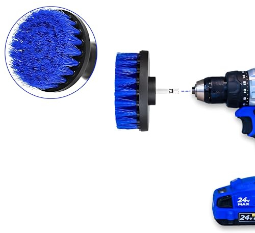 Diamond Shine 4 Inch Medium Drill Brush for Scrubbing and Cleaning - Power Scrubber Brush with 6 inch Extension Attachment for Bathroom, Car, Grout, Carpet, Floor, Tub, Shower, Tile, Corners, Kitchen