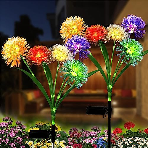 Sunboia Gartendeko Solar Gartenleuchte Außen,2 Stück Solar Gartenblumen Löwenzahn Deko mit 50 LEDs,IP65 Wasserdicht Solarleuchten für Rasen,Balkon,Terrasse,Hof,Halloween & Weihnachtsdeko