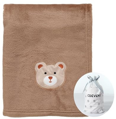 CREVENT Manta cálida y acogedora de 76 x 101 cm para niñas, niños, bebés, Ropa de Cama para Cuna, Cochecito, Baby Shower, cumpleaños, Regalo para recién Nacidos, Oso