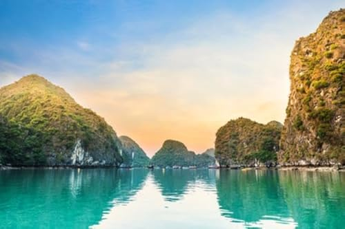adrium Acryl-Bild 50 x 30 cm: Menschen beim Kajakfahren im Meer unter den Kalksteinfelsen der Halong-Bucht, Vietnam (120353080)