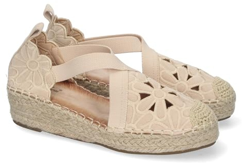 shoes&blues.es 82326-Sandalias de Cuna de Yute para Mujer, Diseno Elegante con Punta Cerrada y Detalles Florales, Ideal para Primavera-Verano, Comodas y Versatiles.. Talla 37 Beige