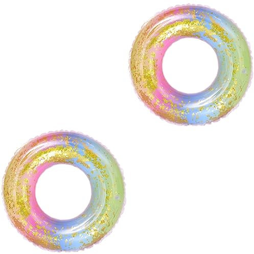 SAFIGLE 2stücke Aufblasbarer Schwimmring Mit Buntem Halbtransparentem Regenbogen-Design Für Pool Und Strand Für Erwachsene Und Frauen Einfacher Und Abbau
