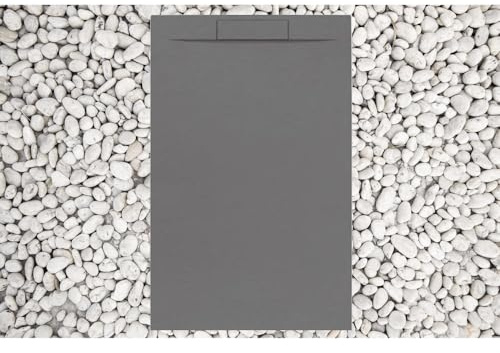 Plato de ducha 75 x 165 cm, gris RAL 7037 Volcano Line Plus de Marmoresina con rejilla lateral de MARMORESINA
