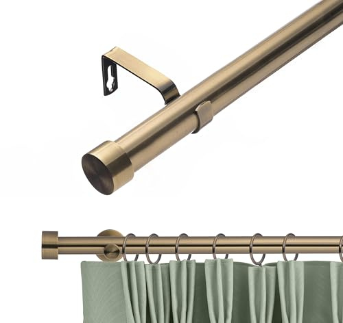 Lister Cartwright 28mm Antique Brass Adjustable Telescopic Extendable Metal Curtain Pole Set with Stopper Finial Voile Easy fit to Outdoor, Bedroom, Living Room (210-320 cm)