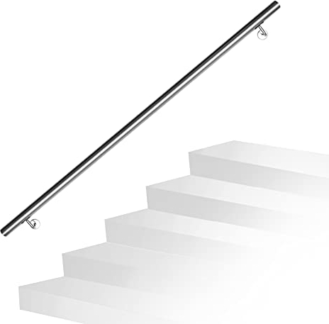 Daromigo Handlauf Edelstahl Aussen 150 cm Geländer Ø 42mm Balkongeländer Treppengeländer Innen Wandhandlauf Wand Treppe mit Wandhalterungen, Montagematerial