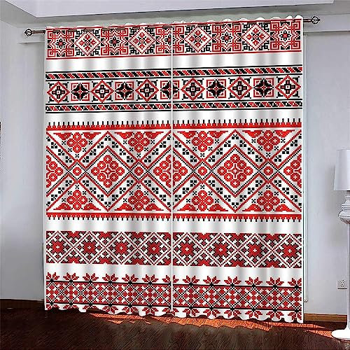 Blickdicht Blackout Vorhang Mit Ösen Schalldämmend Gardinen Polyester 3D Rote Musterstruktur Für Wohnzimmer Schlafzimmer Kinder Oder Babyzimmer - Bedruckte Verdunkelungsvorhänge-0V9W1M2D8O5