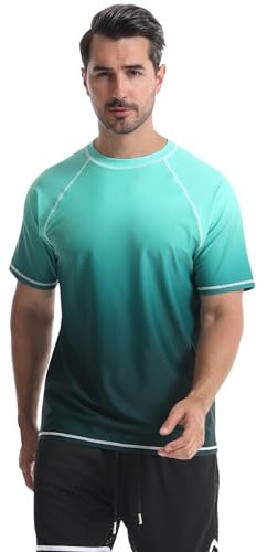 Danfiki Mens Swim Top Rash Vest Watersport Rash Guards Swimming Shirts Sun Protection Surfing T-Shirt Running Sports Top Quick Dry Short Sleeve