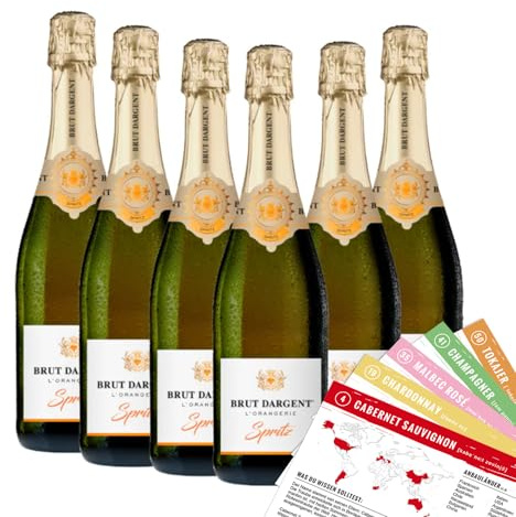 Brut Dargent L'Orangerie Spritz, halbtrocken, sortenreines Weinpaket + VINOX Winecards (6x0,75l)