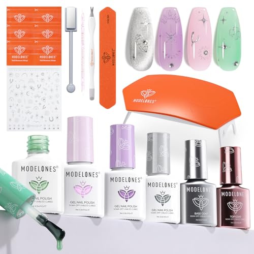 Modelones UV-nagellacksset, startset med lampa, 4 färger, gelnagellackset med baslack och topprock, katt, ögongel, rosa, gelnaglar, startset, manikyrset, komplett