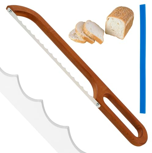 MENIBBLER Bread Bow Cutter, Serrated Bagel Cutter, Wooden Bread Bow Cutter with Stainless Steel Blade Hangable Bread Cutter Slicer Bread Slicer Sourdough Cutter with Saw Blade Protector for Home